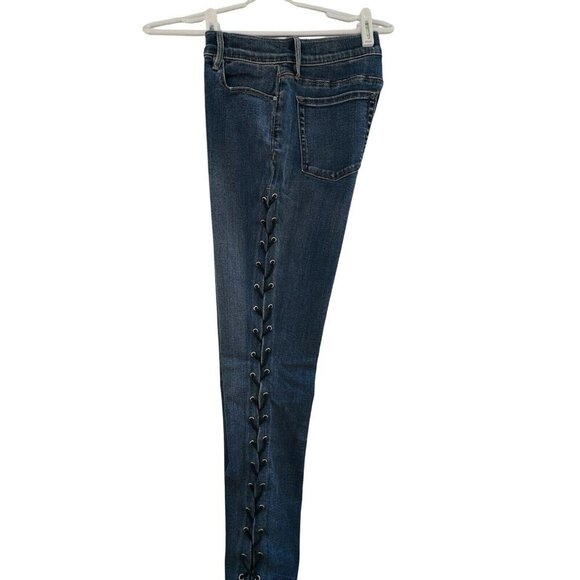 PACSUN Jeans Jegging Womens Sz 28 Blue Hi-Rise Ankle Leather Laced Sides Skinny - Picture 2 of 15